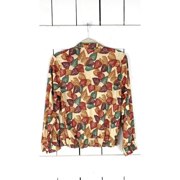 Vintage Lori of California brown beige autumn fall leaf print pullover blouse 8 - Picture 5 of 5